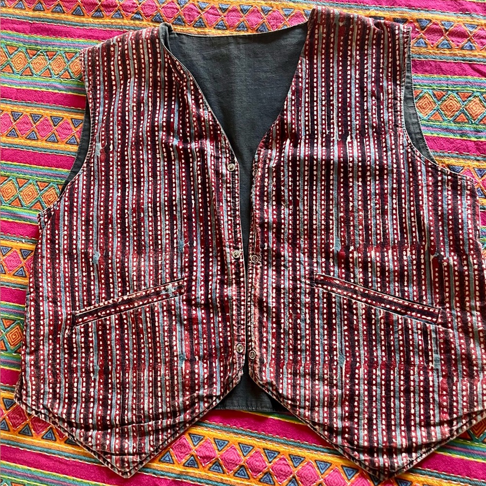 Vintage natural dye block print vest from India